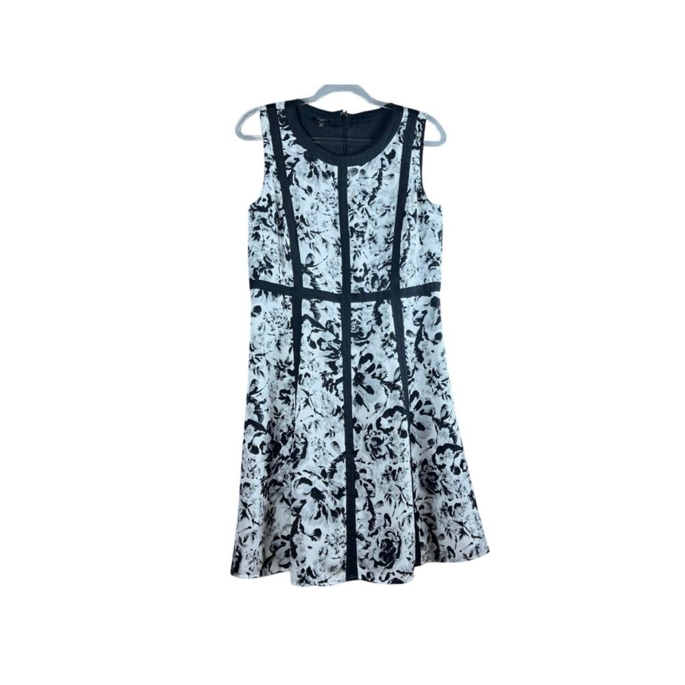 Talbots Black Floral Fit & Flare Dress Petite 12 Lined Sleeveless Gardenstyle - Picture 2 of 7